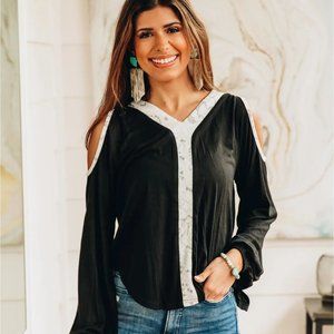 Black & Snake Print Cold Shoulder Blouse